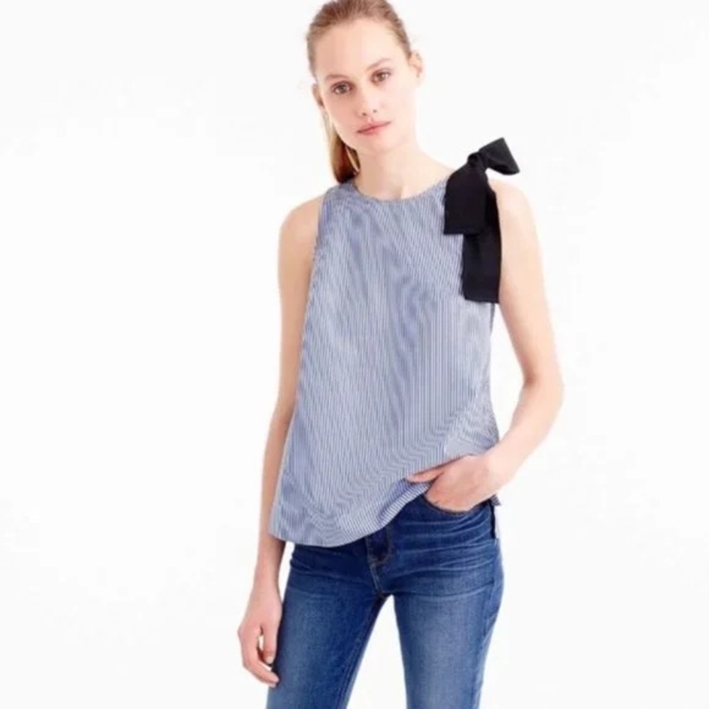 J. Crew Striped Sleeveless Top with Shoulder Bow - Blue & Black size 6
